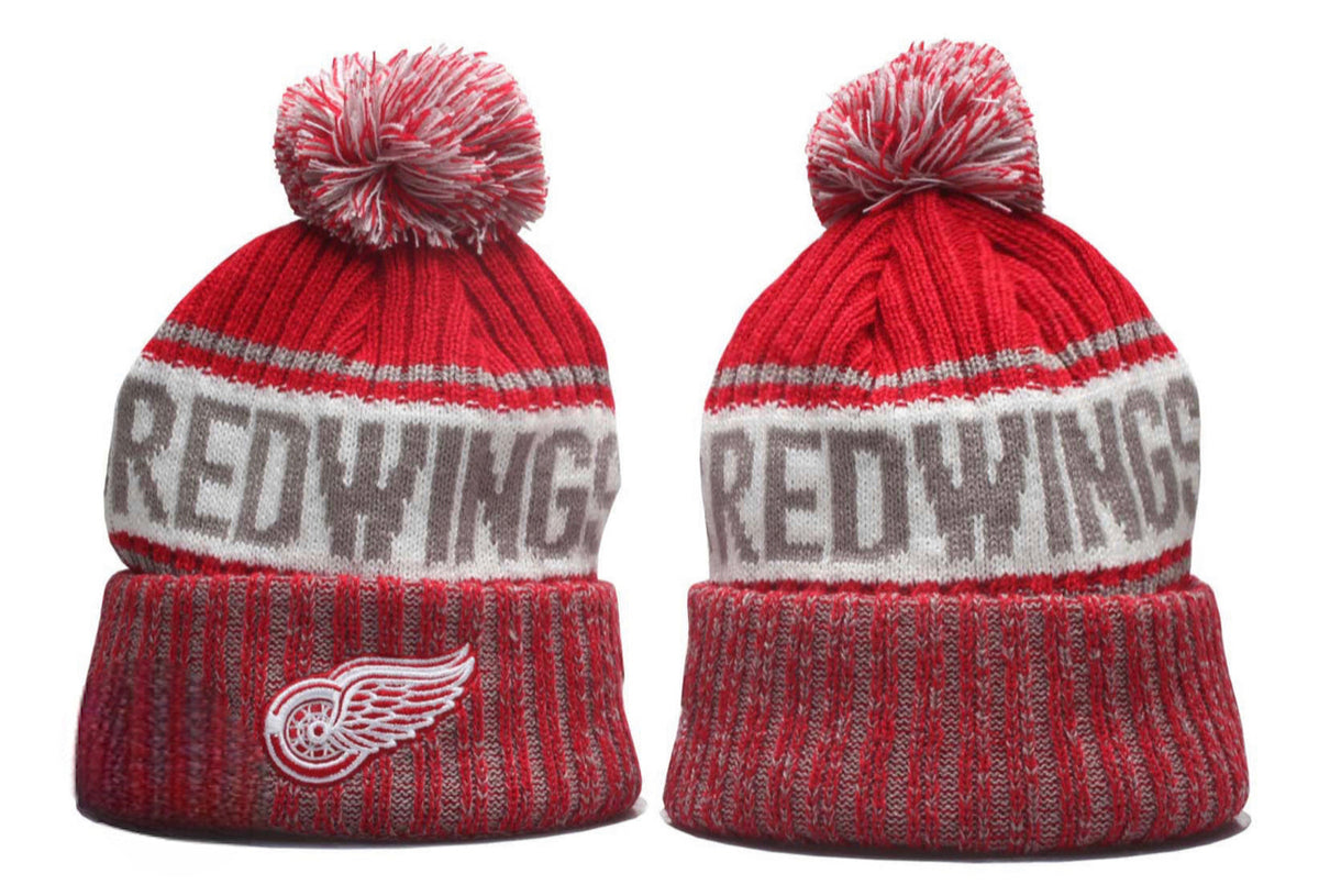 Detroit Men's Cuffed Knit Hat with Pom Pro Hockey Beanie Red