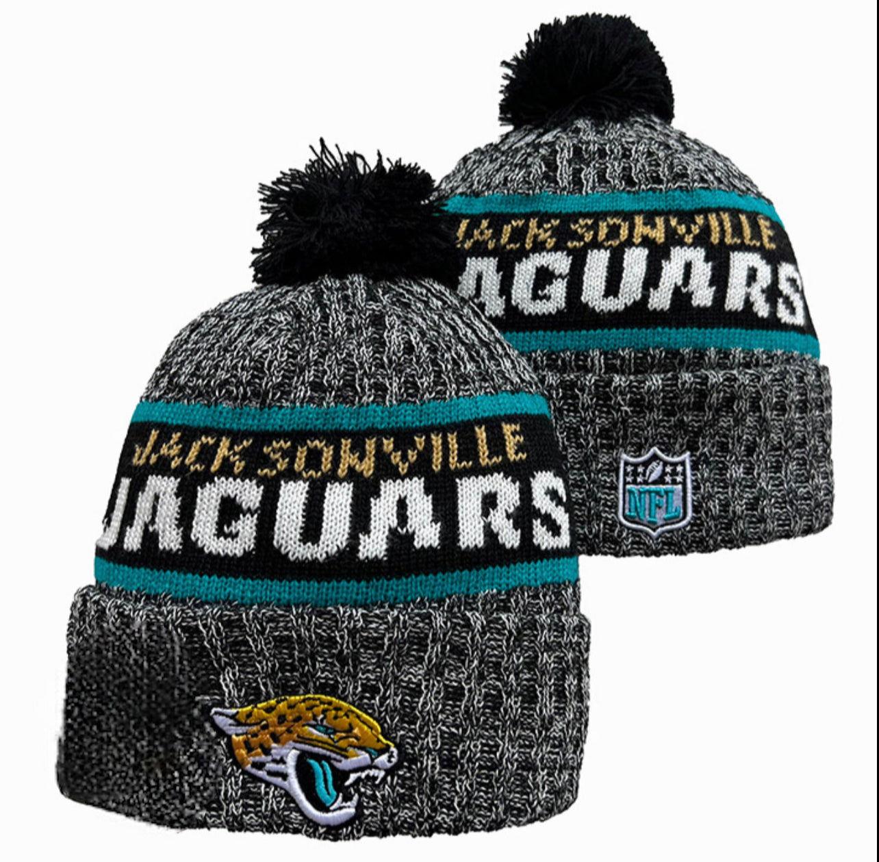 Jacksonville Men's New Era Cuffed Knit Hat with Pom Black/Gold - OSFM