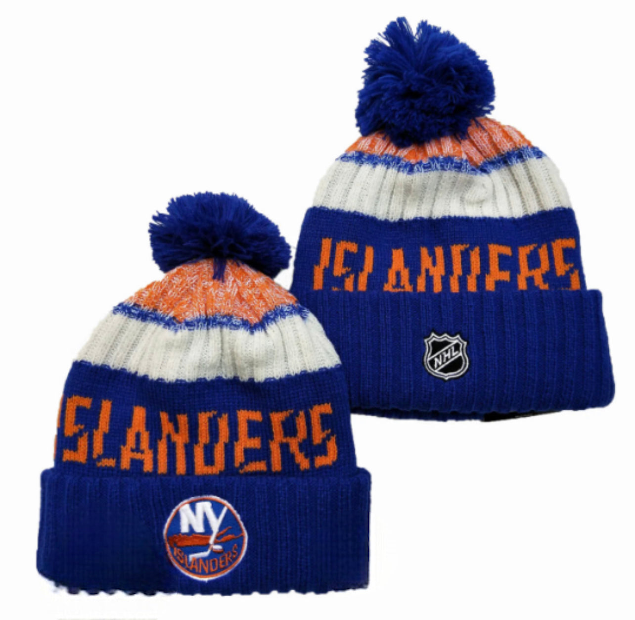 New York Hockey Beanie Men’s Cuffed Knit Hat with Pom Black/Gold