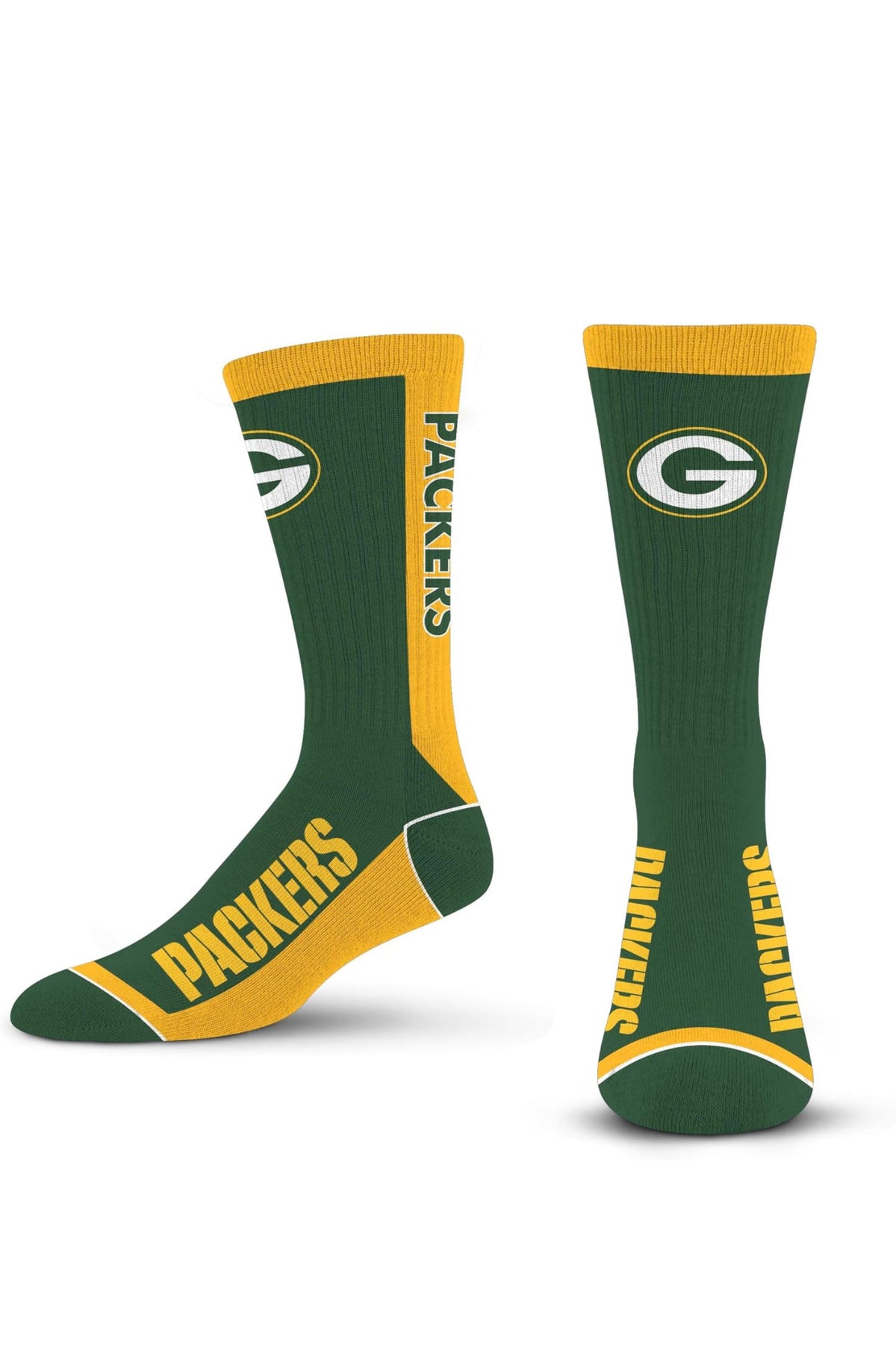Green Bay Pro Football Socks Adult Team Logo and Colors Large Crew Sport Socks Footwear for Men and Women Game Day Apparel
