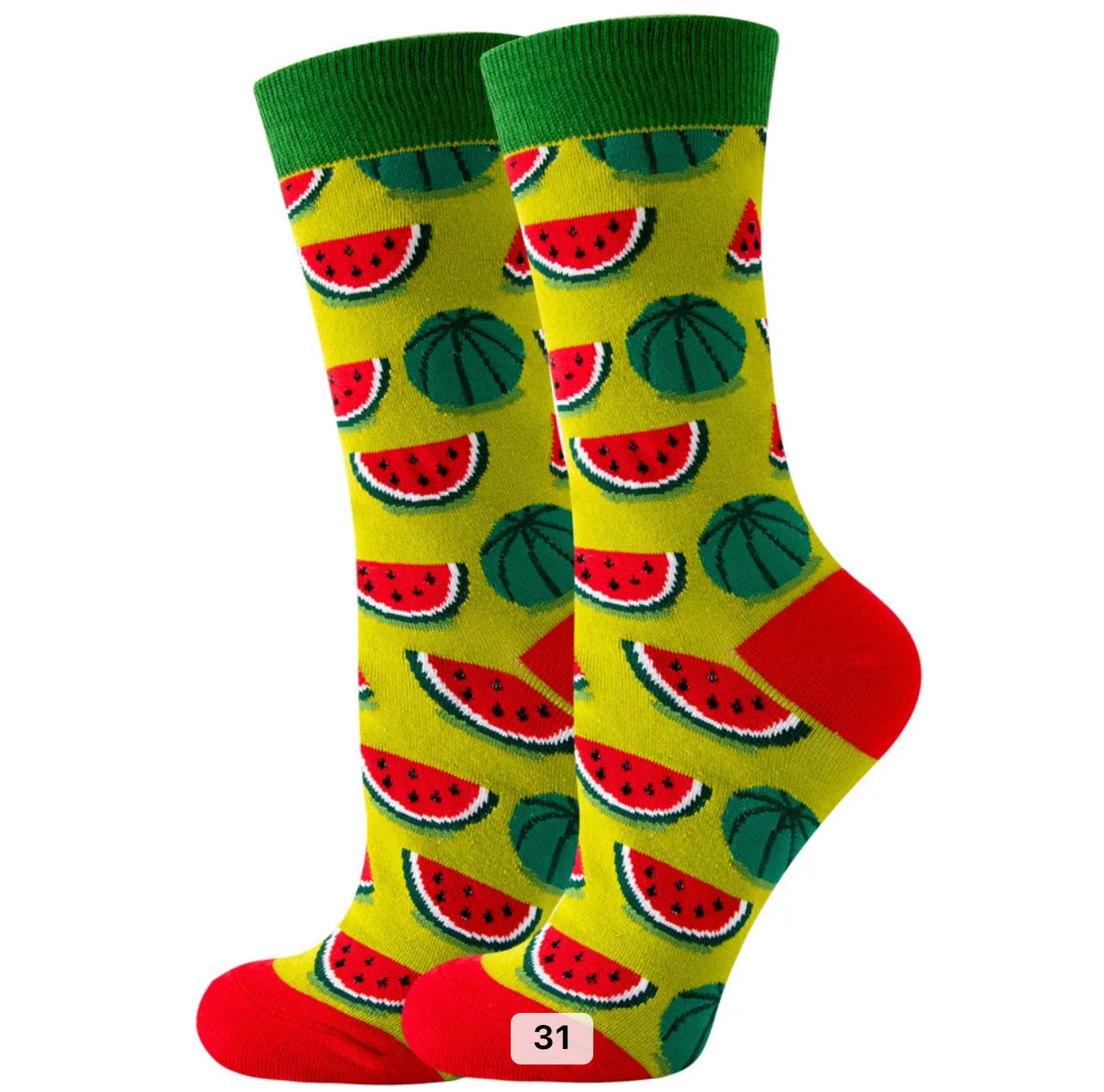 Watermelon Cartoon Socks, Fun Novelty Unisex 360 Degree Artwork Character Designed Crew Socks