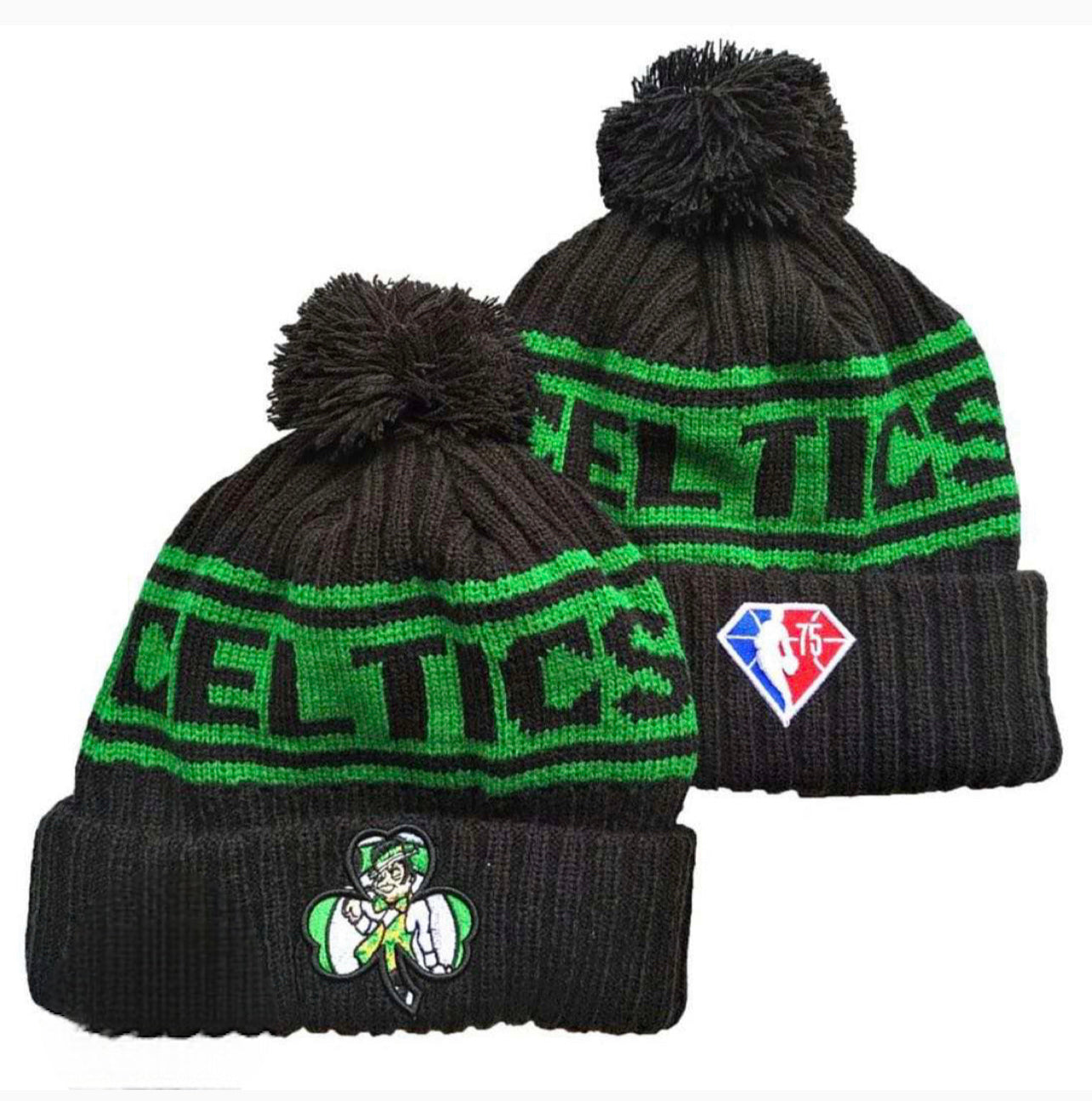 Boston Men's Cuffed Knit Hat with Pom Pro Basketball Beanie