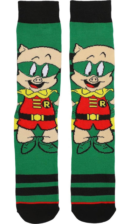 Porky Pig Robin Cartoon Socks, Fun Novelty Unisex 360 Degree Artwork Character Designed Crew Socks