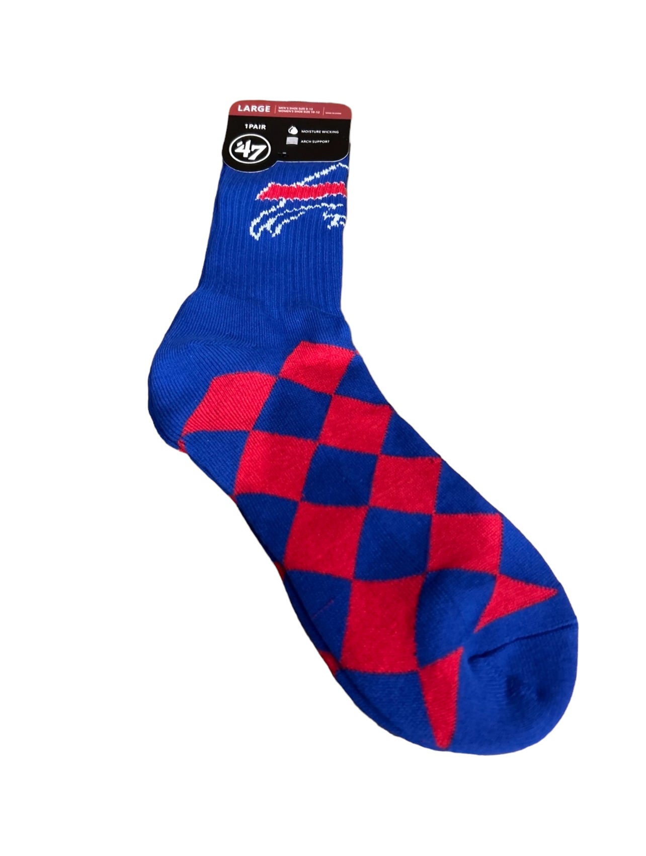 Buffalo Pro Football Socks Adult Team Logo and Colors Large Crew Sport Socks Footwear for Men and Women Game Day Apparel