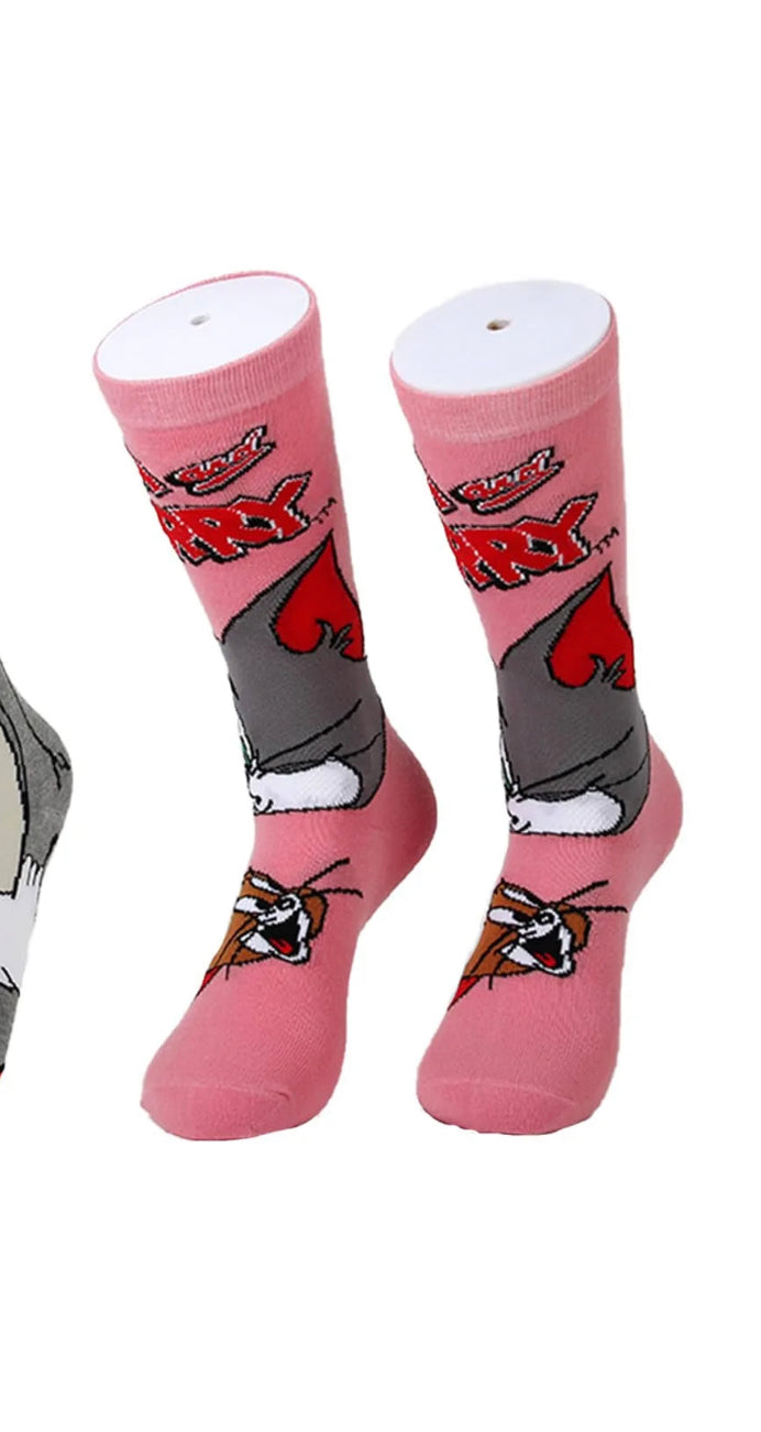 Tom & Jerry Cartoon Socks, Fun Novelty Unisex 360 Degree Artwork Character Designed Crew Socks