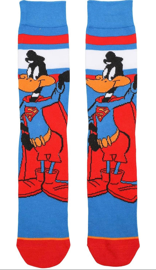 Daffy Duck Superman Cartoon Socks, Fun Novelty Unisex 360 Degree Artwork Character Designed Crew Socks