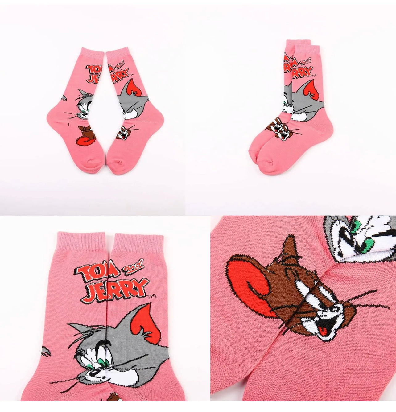 Tom & Jerry Cartoon Socks, Fun Novelty Unisex 360 Degree Artwork Character Designed Crew Socks