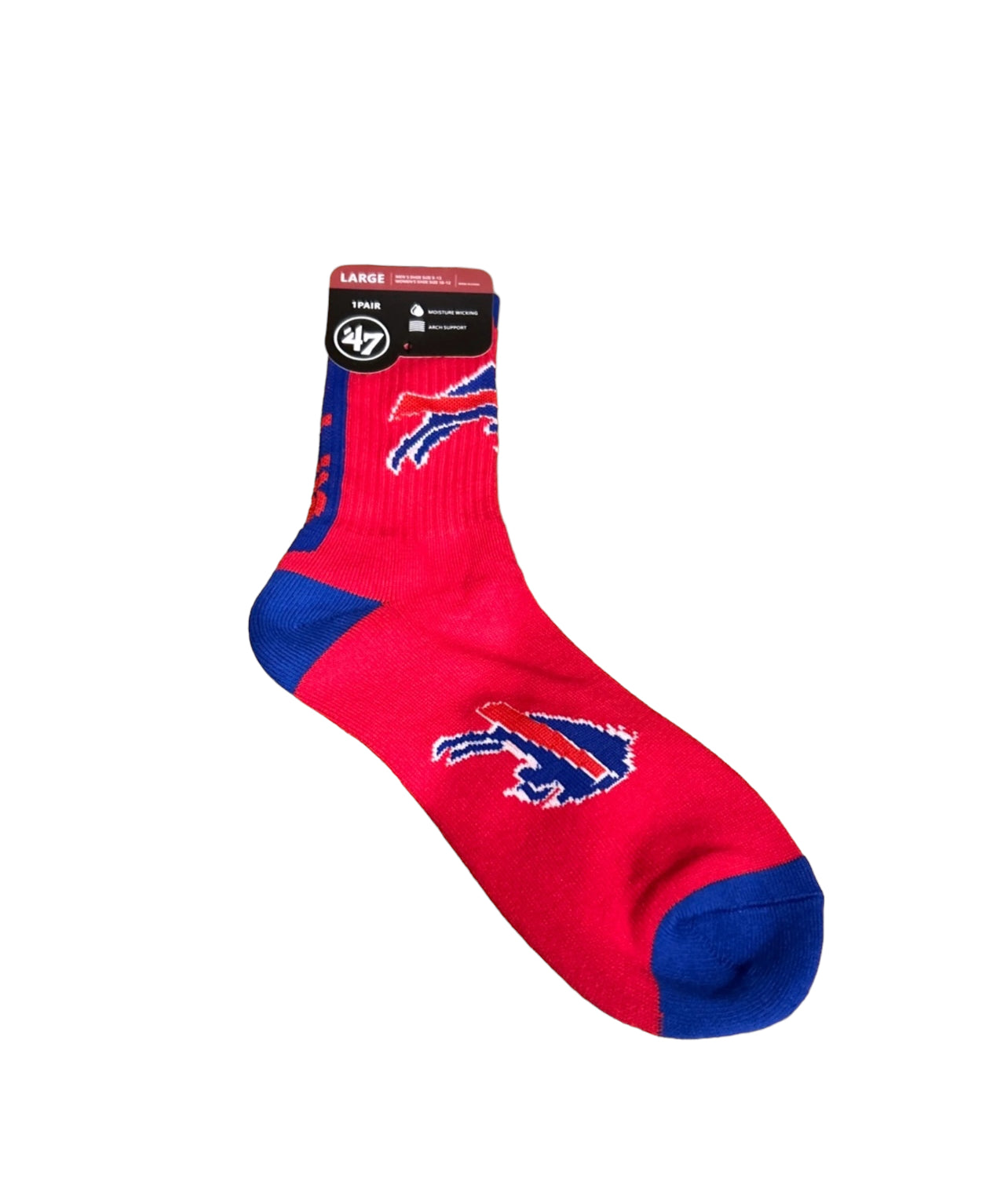 Buffalo Pro Football Socks Adult Team Logo and Colors Large Crew Sport Socks Footwear for Men and Women Game Day Apparel