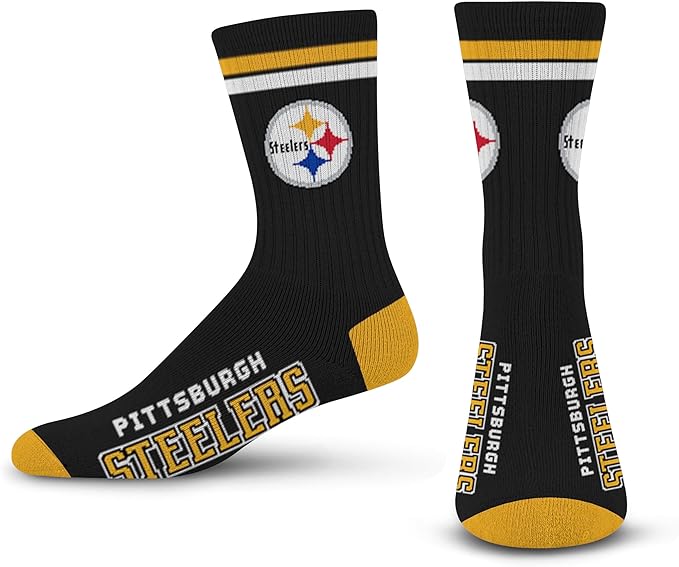 Pittsburgh Pro Football Socks Adult Team Logo and Colors Large Crew Sport Socks Footwear for Men and Women Game Day Apparel