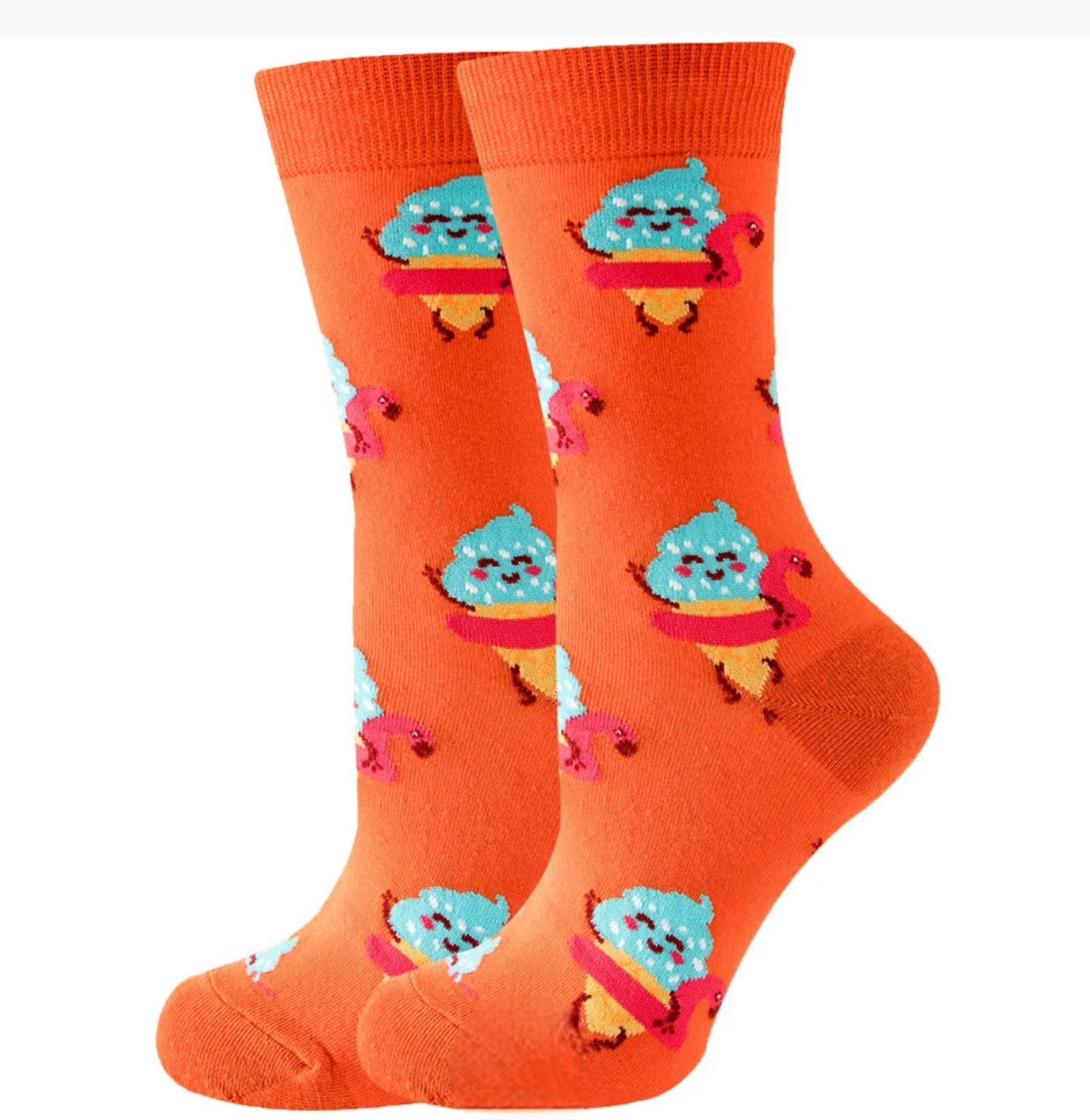 Ice Cream Cone Cartoon Socks, Fun Novelty Unisex 360 Degree Artwork Character Designed Crew Socks