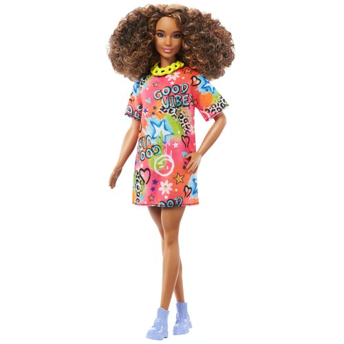 Barbie Fashionista Doll #201 with Graffiti-Print T-Shirt Dress