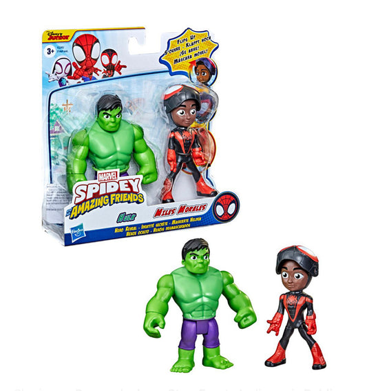 Spider-Man Spidey and His Amazing Friends Miles Morales and Hulk Hero Reveal Figure 2-Pack