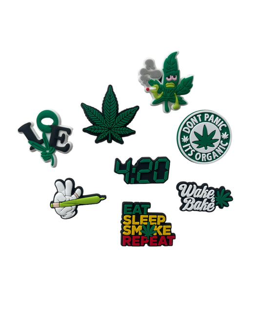 Weed Marijuana Cartoon Croc Charms Shoe Charms Decorations 8pcs Set