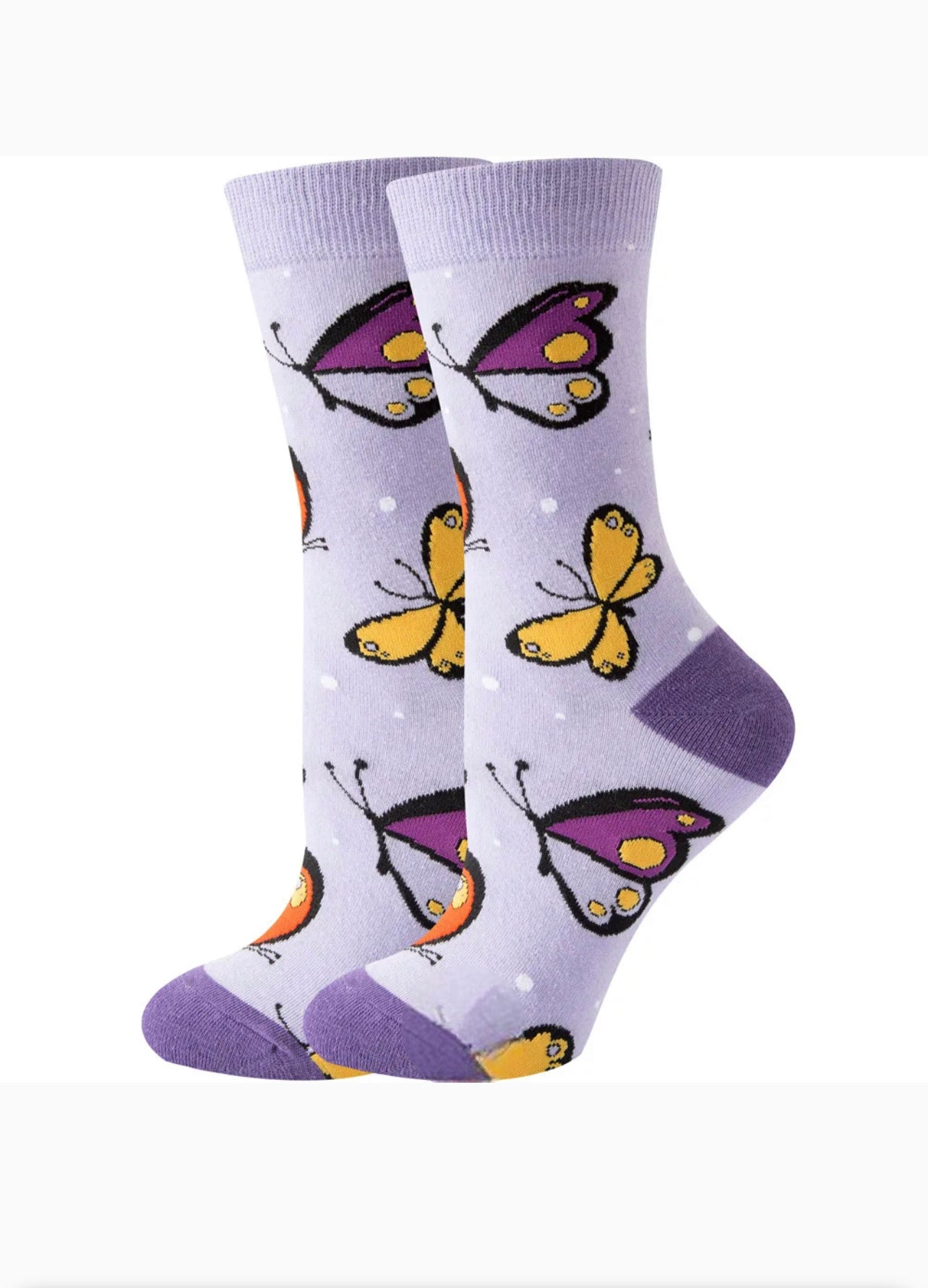 ButterFly Cartoon Socks, Fun Novelty Unisex 360 Degree Artwork Character Designed Crew Socks