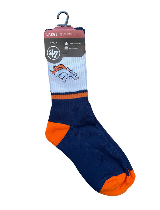 Denver Pro Football Socks Adult Team Logo and Colors Large Crew Sport Socks Footwear for Men and Women Game Day Apparel