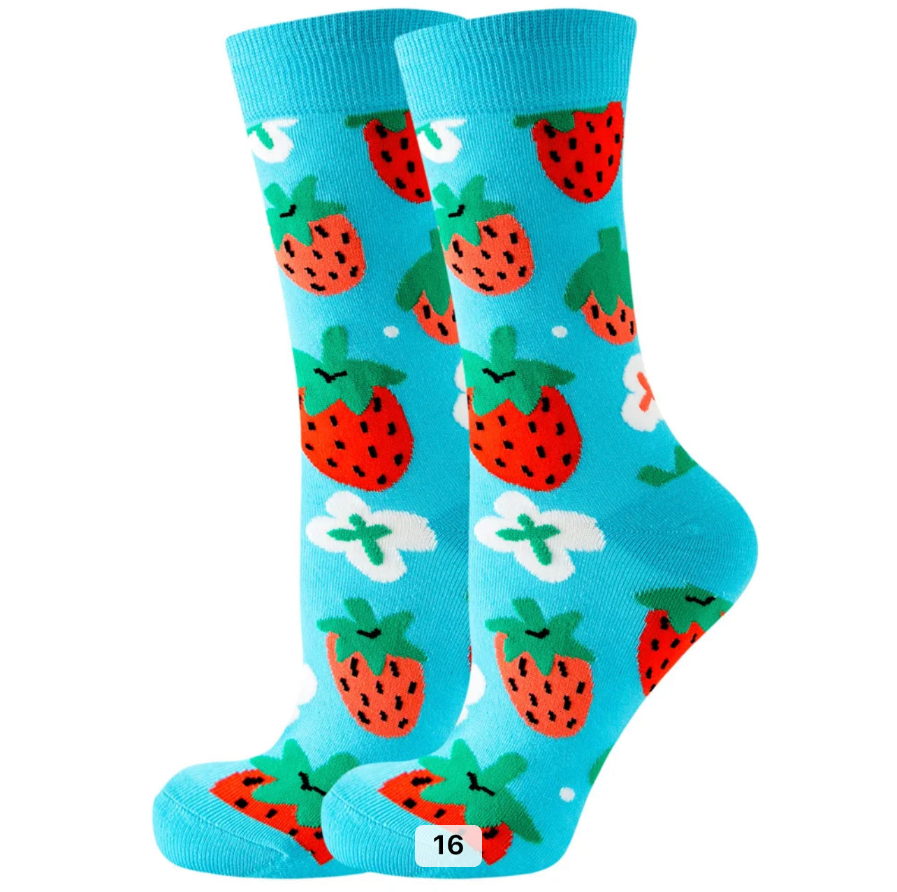 Strawberries Cartoon Socks, Fun Novelty Unisex 360 Degree Artwork Character Designed Crew Socks