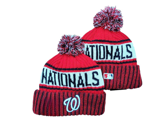 Washington Men's Cuffed Knit Hat with Pom Pro Baseball Beanie Hat Red/Blue