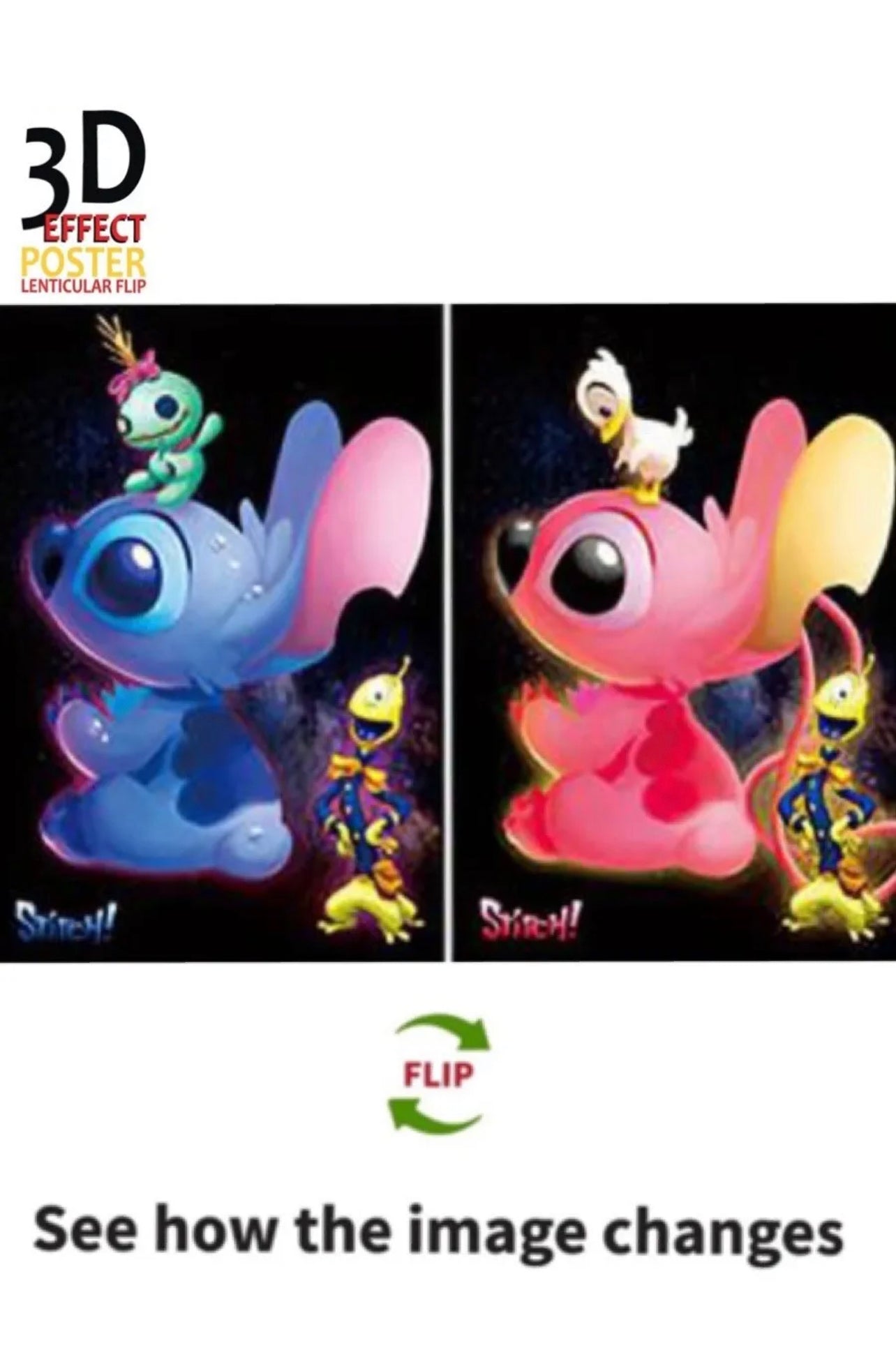 Lilo & Stitch Poster 3D Effect, 2 images in one, 3D Lenticular Effect