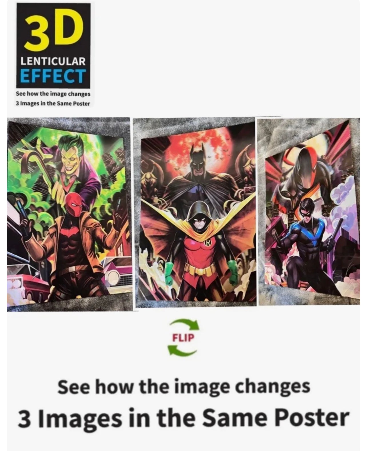 Batman/Joker Dc Comics Poster 3D Effect, 3 images in one, 3D Lenticular Effect