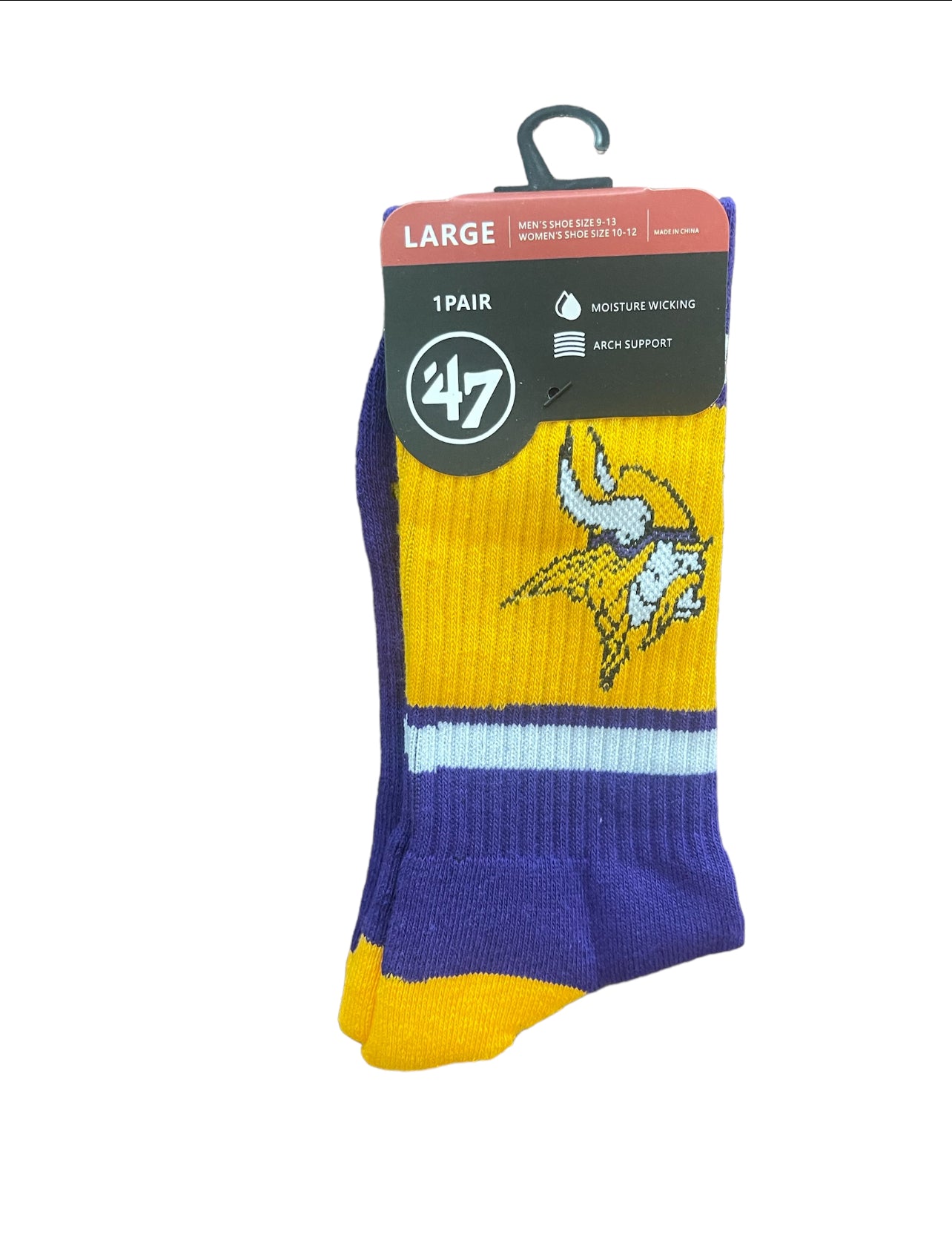 Minnesota Pro Football Socks Adult Team Logo and Colors Large Crew Sport Socks Footwear for Men and Women Game Day Apparel