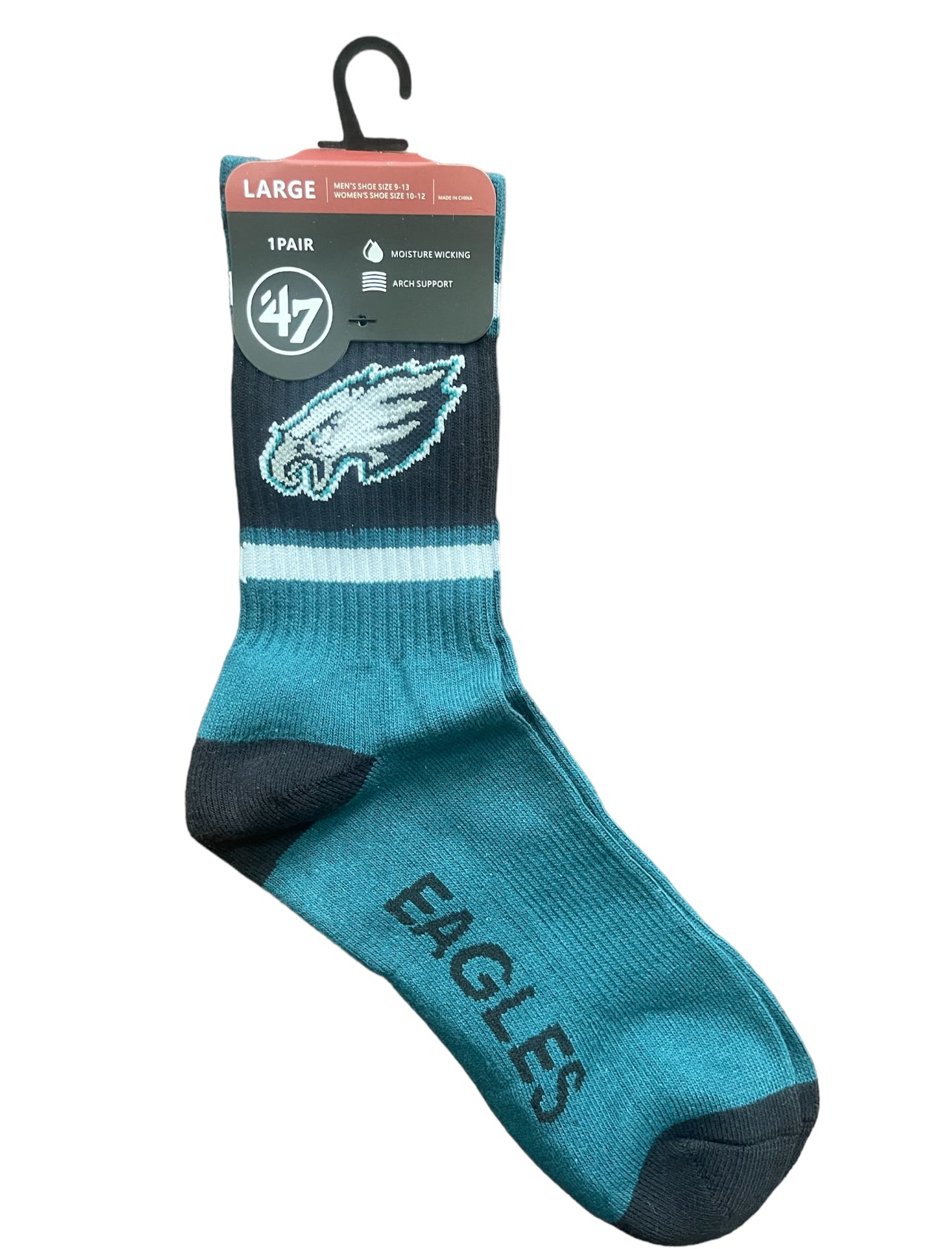 Philadelphia Pro Football Socks Adult Team Logo and Colors Large Crew Sport Socks Footwear for Men and Women Game Day Apparel