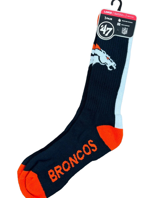 Denver Pro Football Socks Adult Team Logo and Colors Large Crew Sport Socks Footwear for Men and Women Game Day Apparel