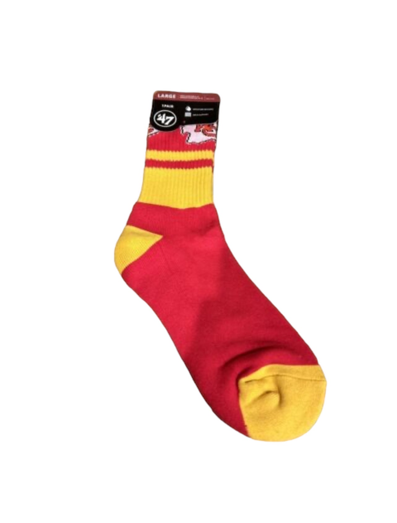 Kansas City Pro Football Socks Adult Team Logo and Colors Large Crew Sport Socks Footwear for Men and Women Game Day Apparel