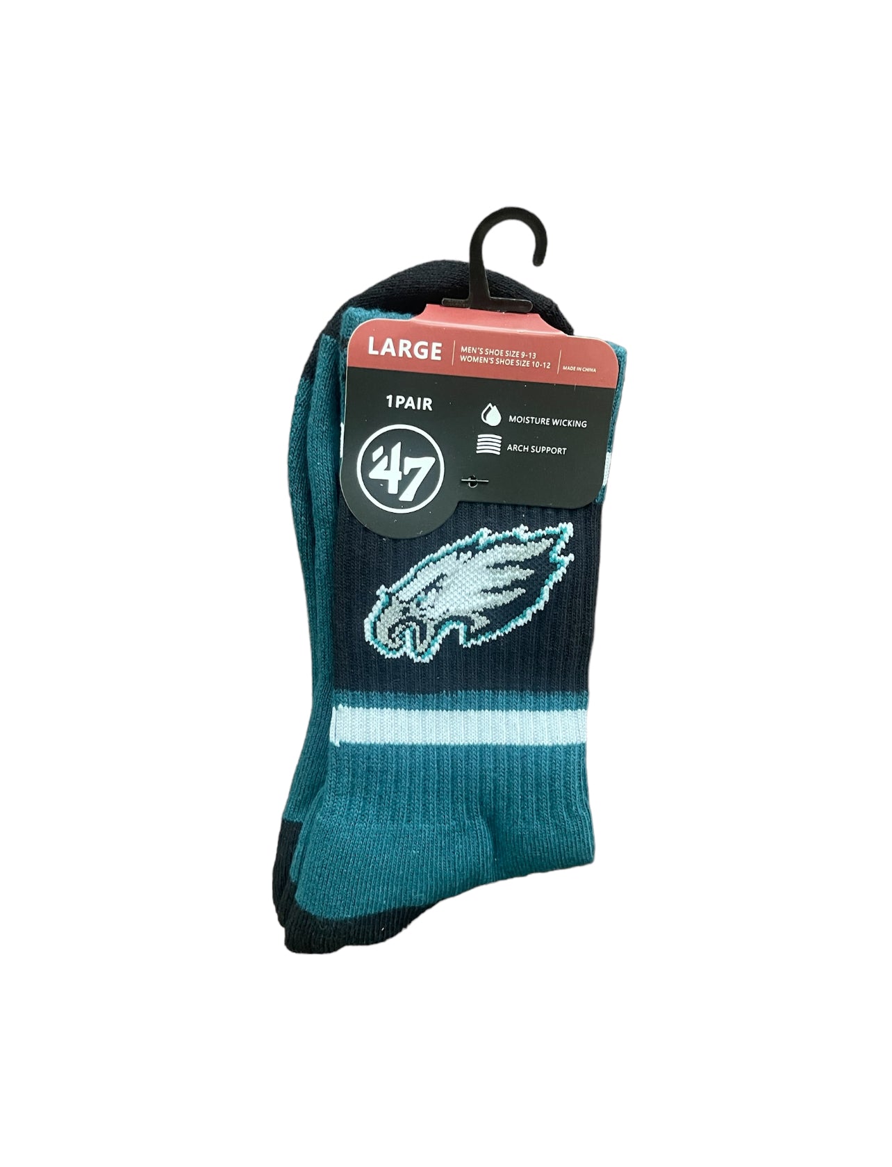 Philadelphia Pro Football Socks Adult Team Logo and Colors Large Crew Sport Socks Footwear for Men and Women Game Day Apparel