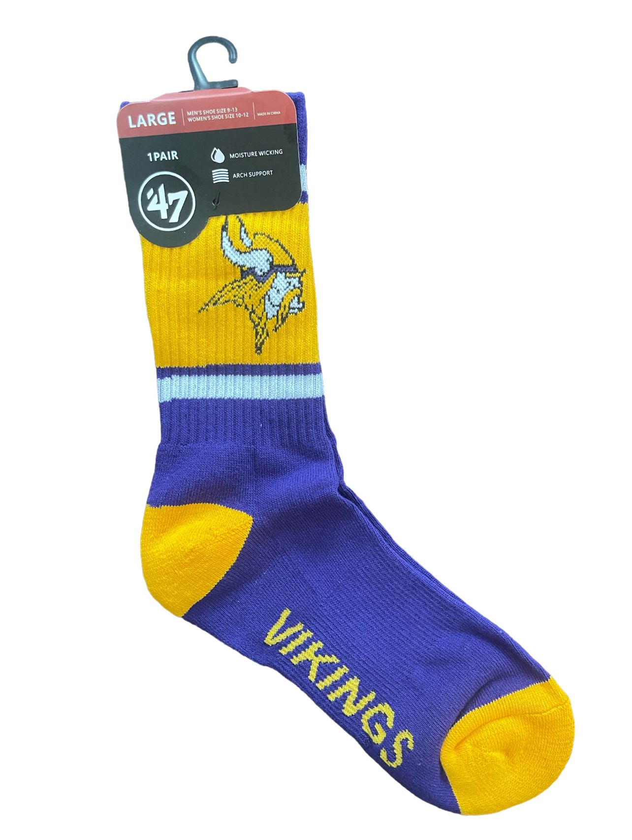 Minnesota Pro Football Socks Adult Team Logo and Colors Large Crew Sport Socks Footwear for Men and Women Game Day Apparel