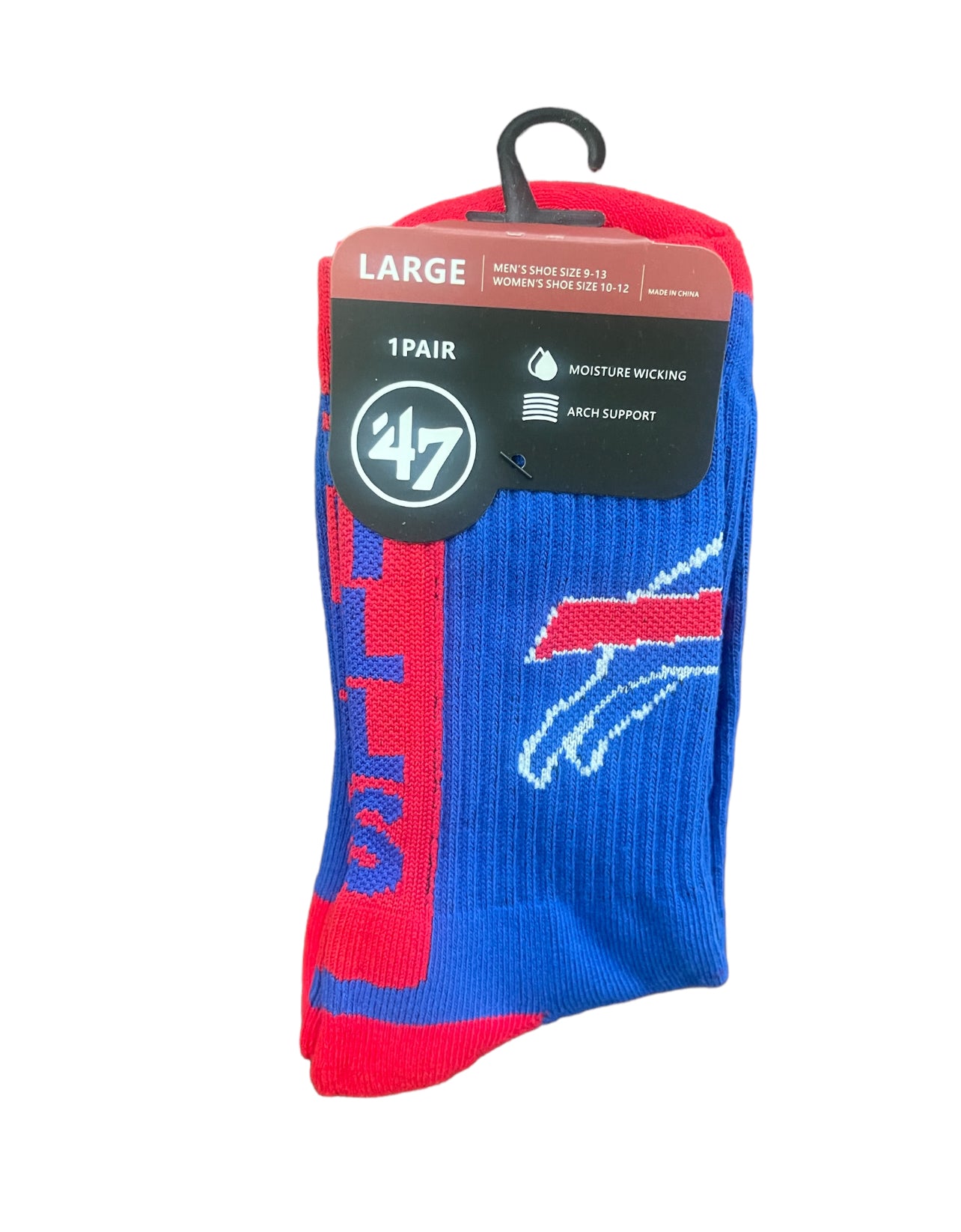 Buffalo Pro Football Socks Adult Team Logo and Colors Large Crew Sport Socks Footwear for Men and Women Game Day Apparel