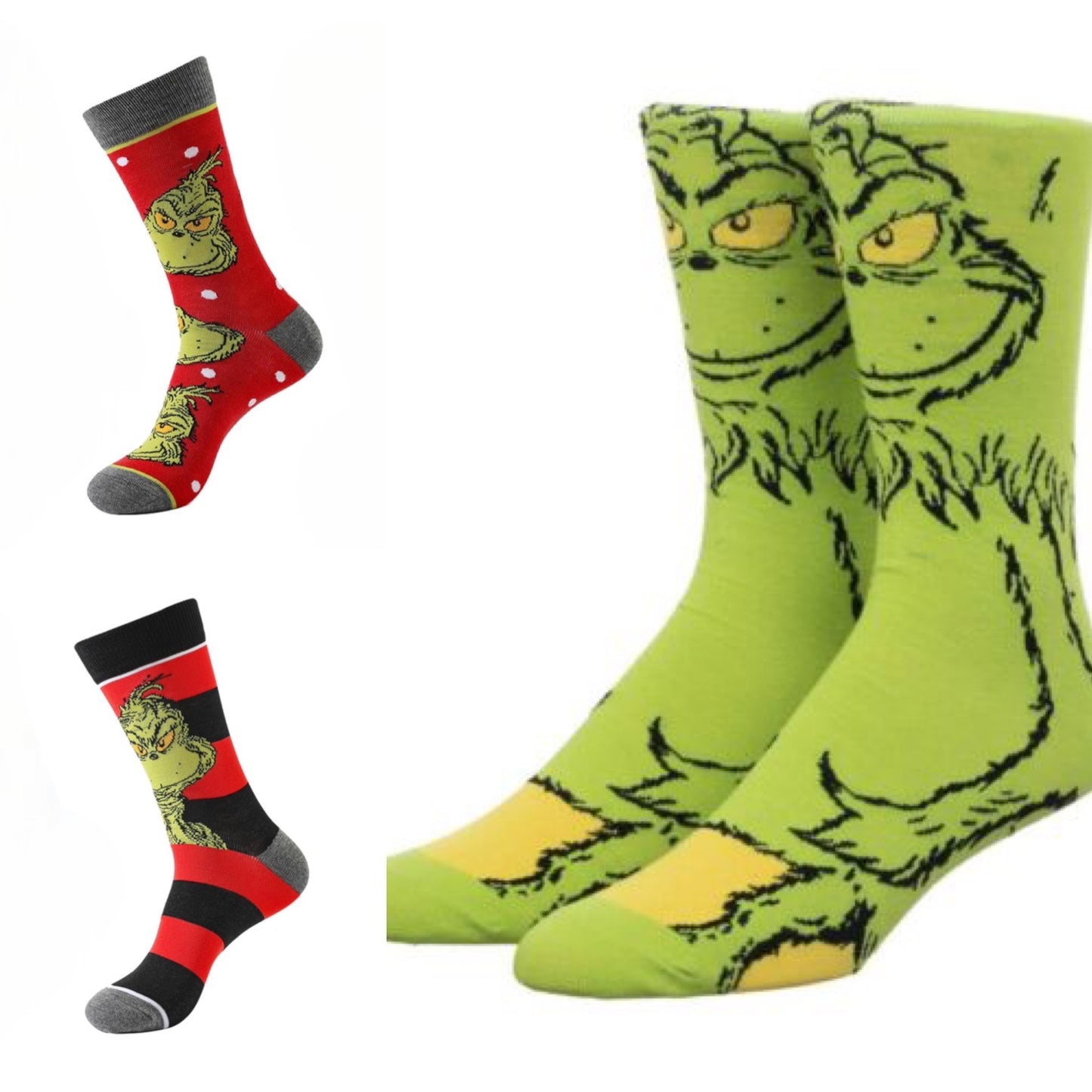 The Grinch Christmas Socks 3 Pack Bundle, Fun Novelty Unisex 360 Degree Artwork Character Designed Crew Socks