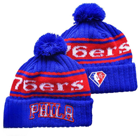 Philadelphia Men's Cuffed Knit Hat with Pom Pro Basketball Beanie Red/Blue