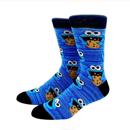 Cookie Monster Cartoon Socks, Fun Novelty Mens Crew Character Socks Blue