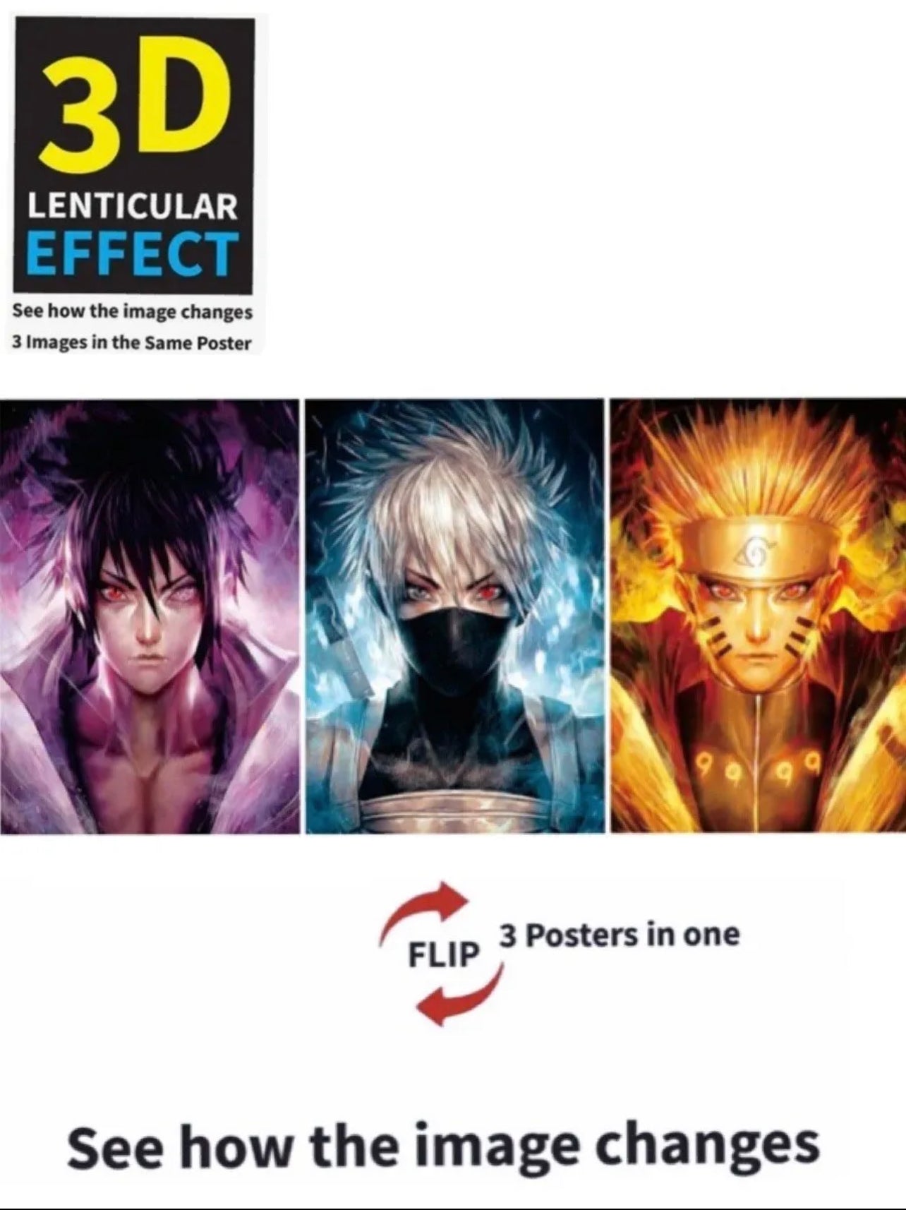 Naruto Poster 3D Effect, 3 images in one, 3D Lenticular Effect