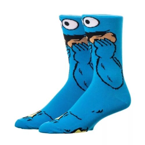 Cookie Monster Cartoon Socks, Fun Novelty Mens Crew Character Socks Blue