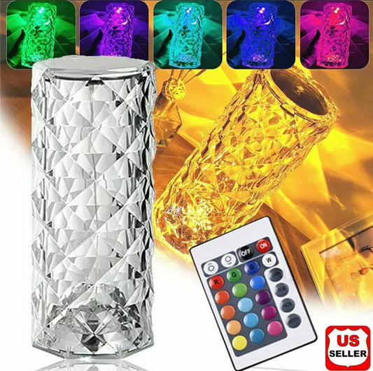 LED Crystal Table Lamp Diamond Rose Night Light Touch Atmosphere Bedside Bar USA, 16 Color