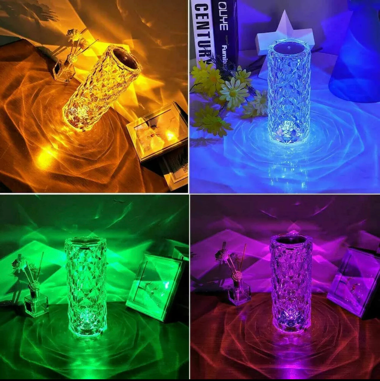 LED Crystal Table Lamp Diamond Rose Night Light Touch Atmosphere Bedside Bar USA, 16 Color