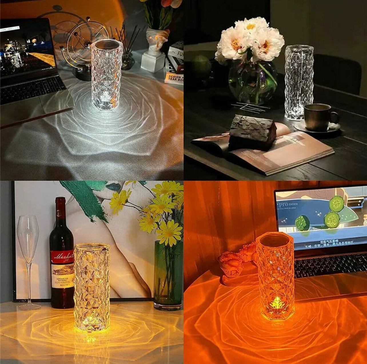 LED Crystal Table Lamp Diamond Rose Night Light Touch Atmosphere Bedside Bar USA, 16 Color