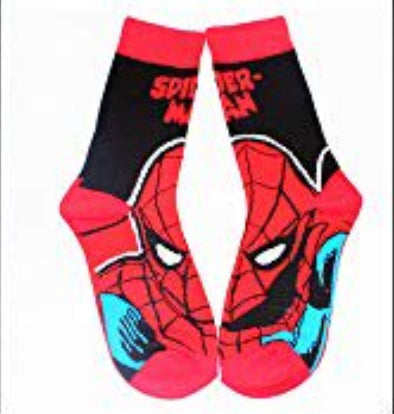 Cartoon Socks, Spider Man, Womens & Mens Fun Novelty Crew Character 360 Degree Artwork Designed Socks