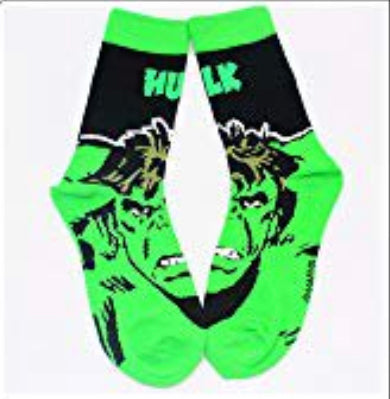 Cartoon Socks, Incredible Hulk, Womens & Mens Fun Novelty Crew Character 360 Degree Artwork Designed Socks