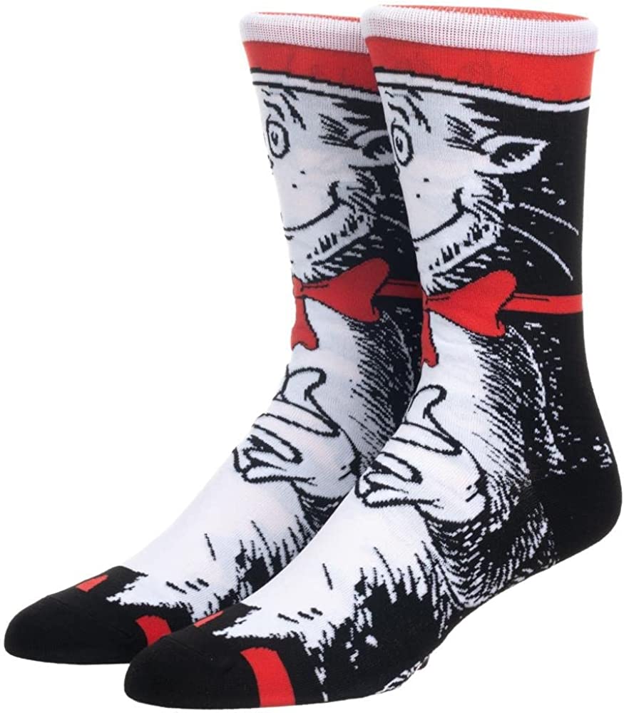 Cat in a Hat, Cartoon Socks  Womens & Mens Fun Novelty Crew Character 360 Degree Artwork Designed Socks