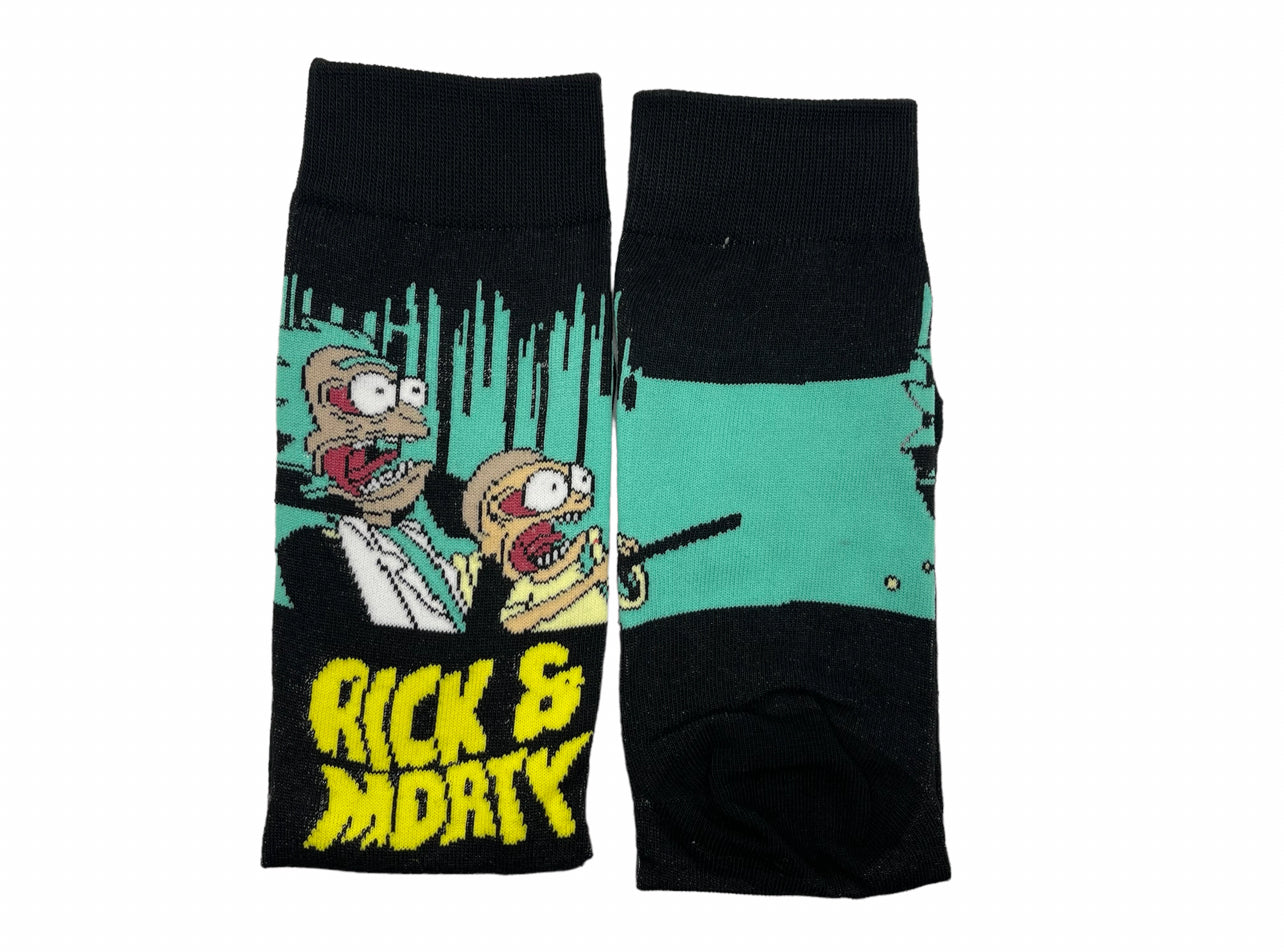 Rick and Morty Cartoon Socks, Fun Novelty Unisex 360 Degree Artwork Character Designed Crew Socks