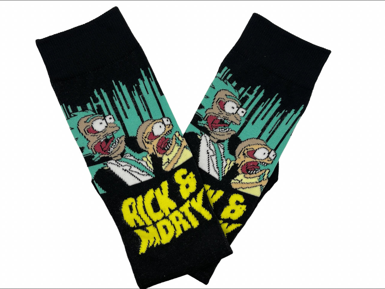 Rick and Morty Cartoon Socks, Fun Novelty Unisex 360 Degree Artwork Character Designed Crew Socks