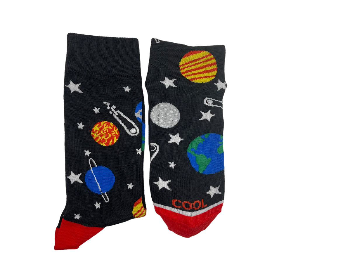 Orbit Outter Space NASA Cartoon Socks, Fun Novelty Unisex 360 Degree Artwork Character Designed Crew Socks