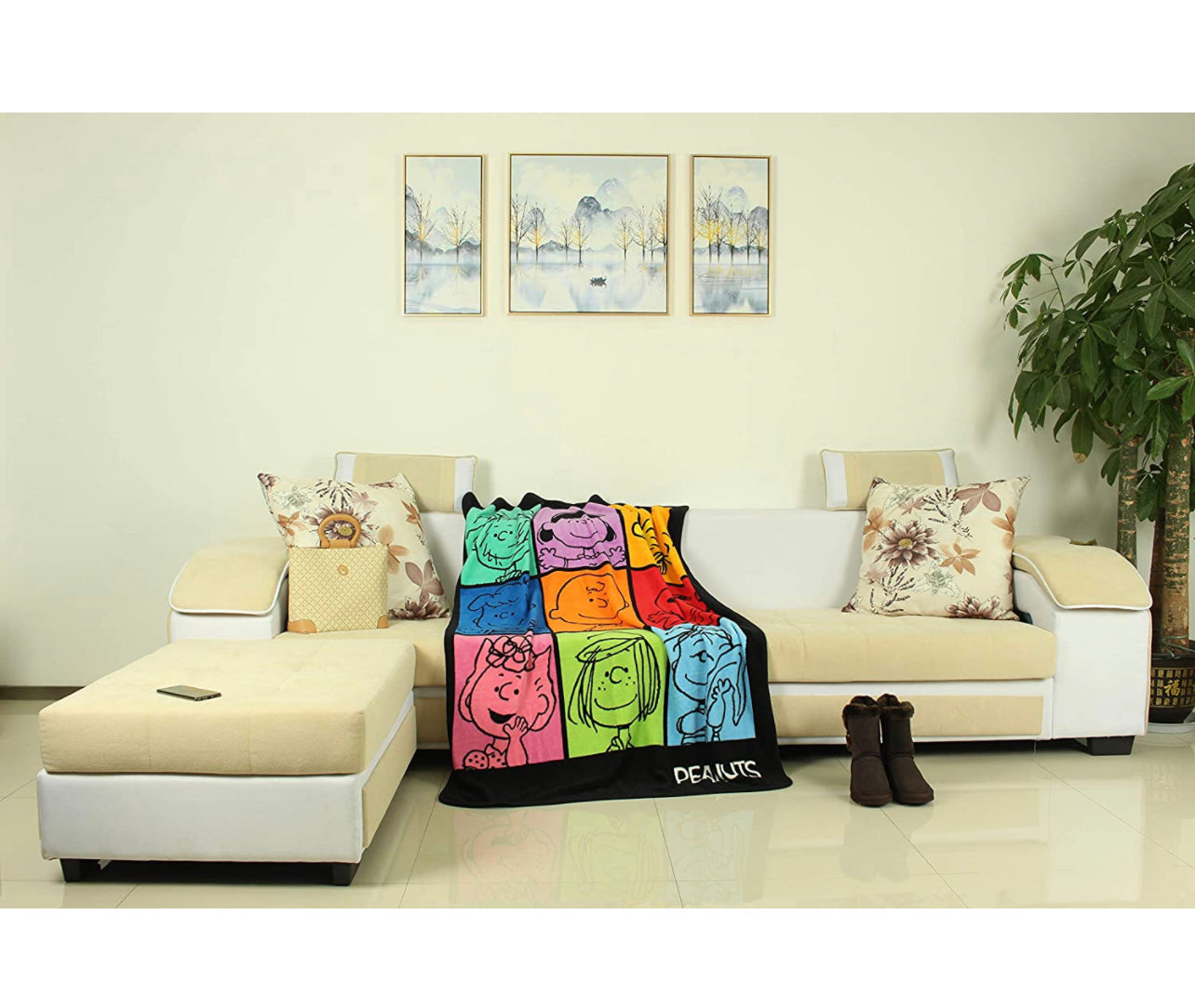 Peanuts Character Grid Multicolor Fleece Throw Blanket 45 X 60