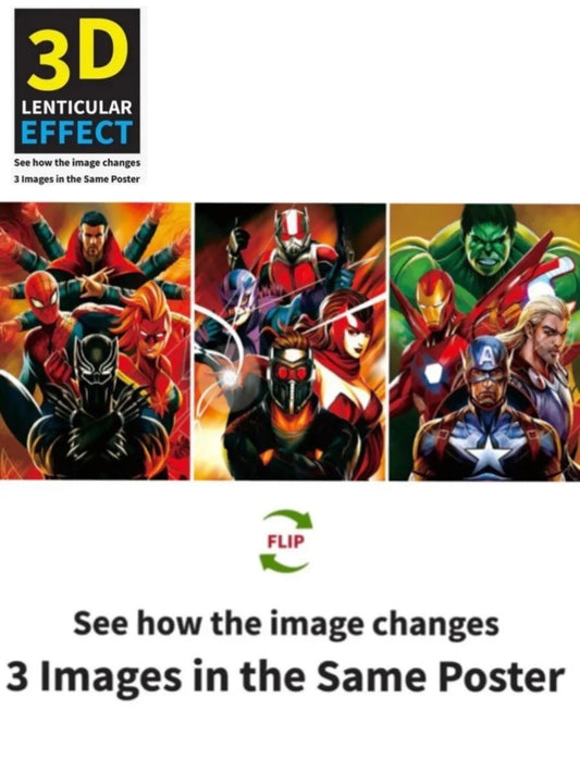 Marvel Avengers Poster 3D Effect, 3 images in one, 3D Lenticular Effect