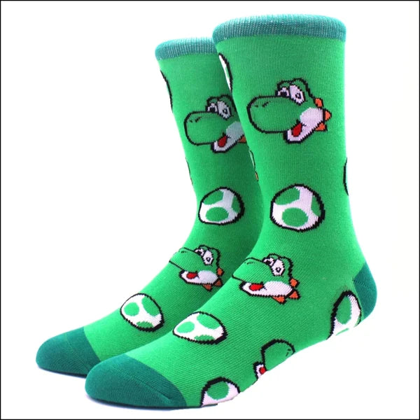 Yoshi Cartoon Socks, Fun Novelty Unisex 360 Degree Artwork Character Designed Crew Socks