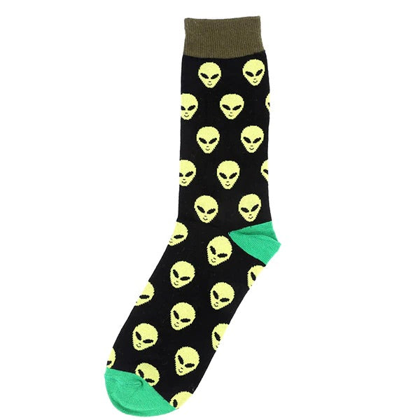 Alien Cartoon Socks, Fun Novelty Unisex 360 Degree Artwork Character Designed Crew Socks