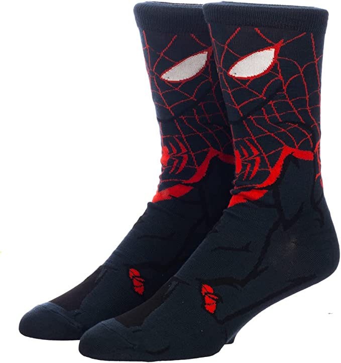 Cartoon Socks, Miles Morales SuperHero Fun Novelty Mens Crew Character Socks