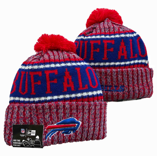 Buffalo Men's Cuffed Knit Hat with Pom Pro Football Beanie Red/Blue